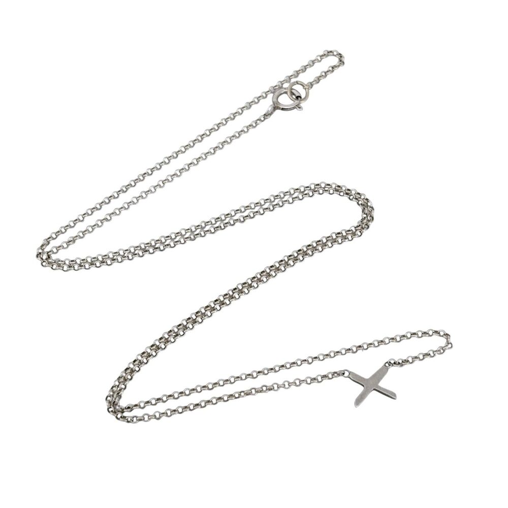 Vintage Sterling Silver 925 Minimalist Sideways Cross Necklace 18"